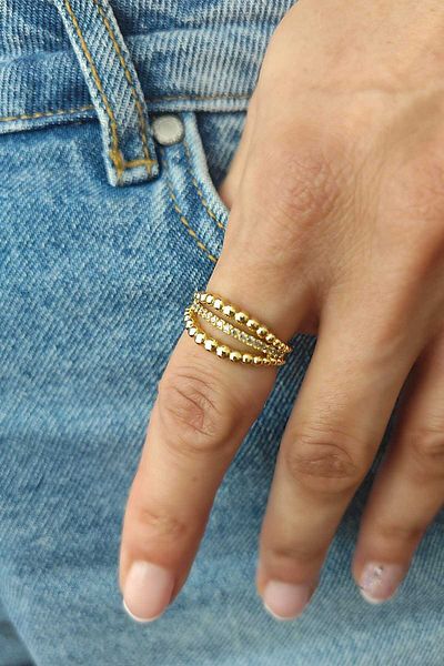 KYOLA DESİGN Elegant Ball Gold Women's Ring with Zircon Stone