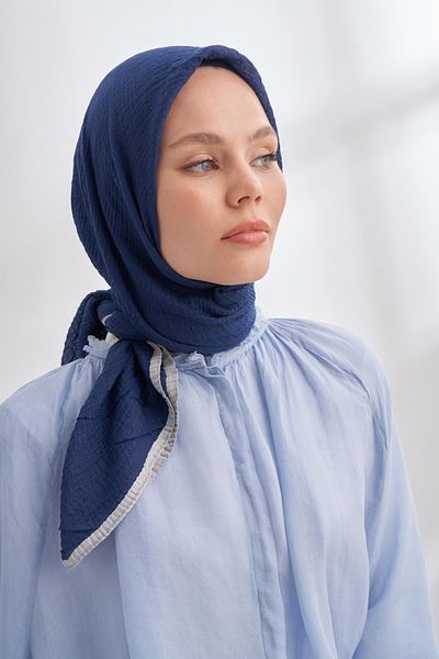 ARMANDA Muslin Piping Scarf 3353-Deep Blue