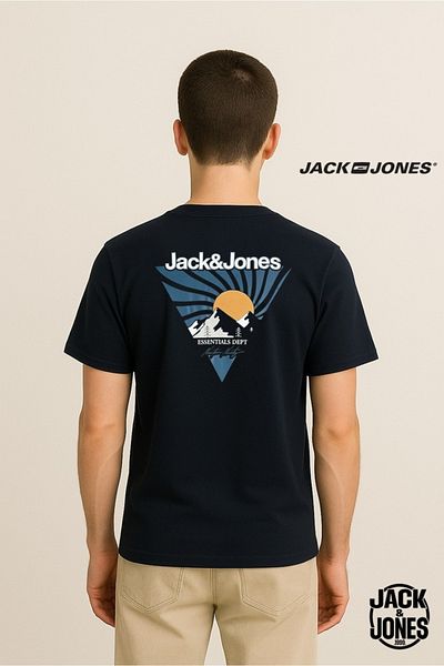 Jack & Jones J&J Jjmine Men's Logo Back Printed T-Shirt Navy Blue A0000