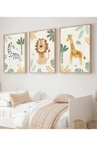 NT Handmade Natural Wooden Framed Uv Printing Animals Wall Painting – Modern & Stylish Baby Kids Room Wall Decor