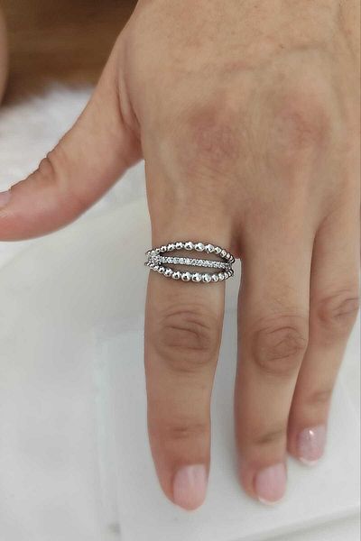 KYOLA DESİGN Elegant Ball Silver Color Women's Ring with Zircon Stone