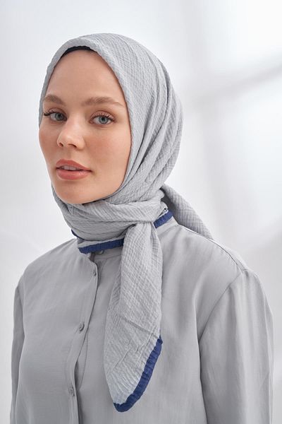 ARMANDA Muslin Piping Scarf 3353-Light Gray