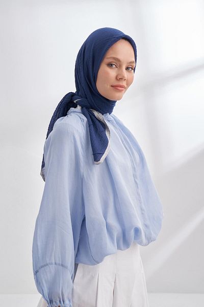 ARMANDA Muslin Piping Scarf 3353-Deep Blue