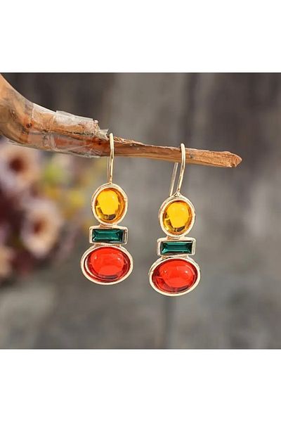 Accessories أقراط نسائية ذات مظهر أنيق باللون الأصفر والأخضر والأحمر للاستخدام اليومي