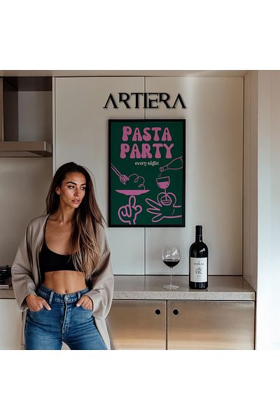 HİGUERA Tipografie Modernă Stil Italian Mediteranean Masa de Bucătărie Cu Cadru Din Lemn, Decorare Bucătărie Cafenea Bar
