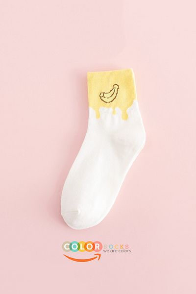 Color Socks 1 Pair Banana Patterned Women's College Socks