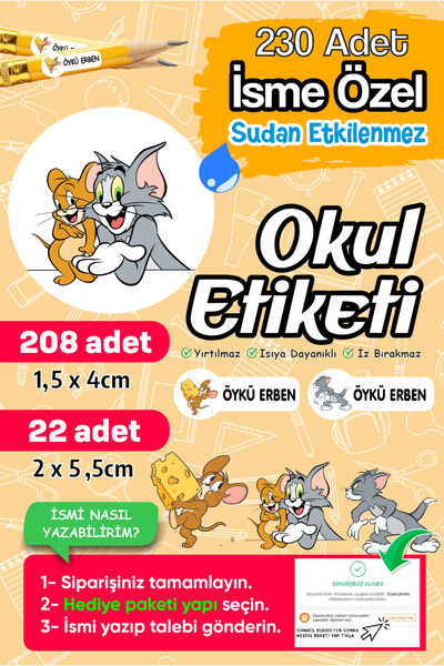 PANDA SOKAĞI Okul Etiketi Kalem Defter isimli Etiket Isim Yazılabilen - 230 A...