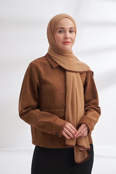 ARMANDA Muslin Piping Shawl 3352-Dark Beige