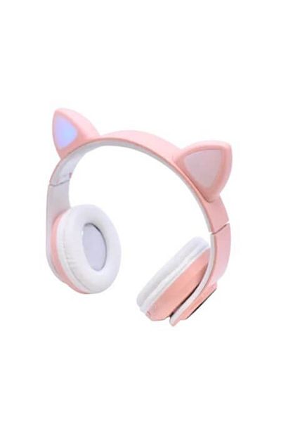 JollyMag MCT CAT Headphones, Earbuds, Microphone, Bluetooth, Radio, LED, Card Slot, Pink