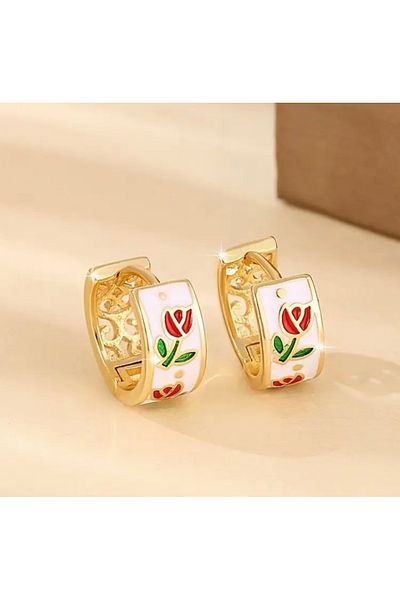 Accessories أقراط نسائية ذات مظهر رائع من Hei White Red Tulip Ring للاستخدام اليومي