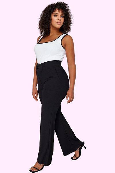 PayBuy Women's High Waist Flare Pants Crepe Woven Solid Pattern Regular Boy Summer Indispensable