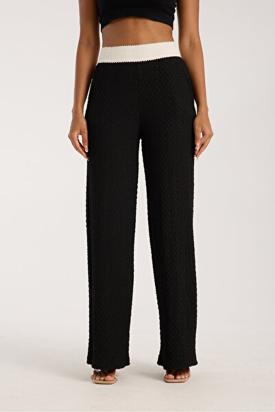Zula Moda Women's Bubble Fabric Elastic High Waist Pocket Relaxed Cut Pants
