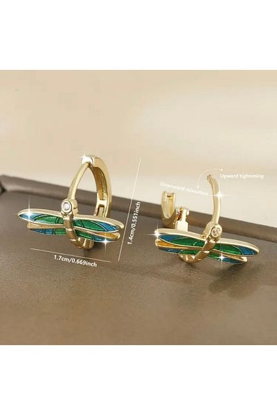 Accessories Hey Blue Green Dragonfly Look Silver Color Elegant Daily Use Women's Earrings