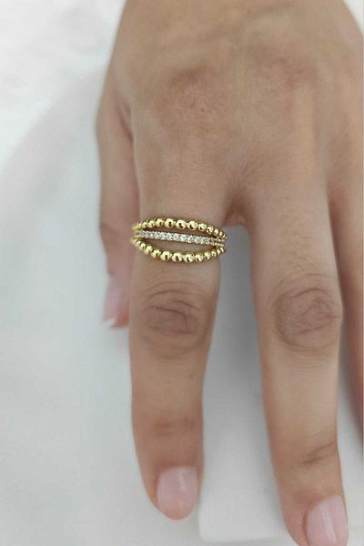 KYOLA DESİGN Elegant Ball Gold Women's Ring with Zircon Stone