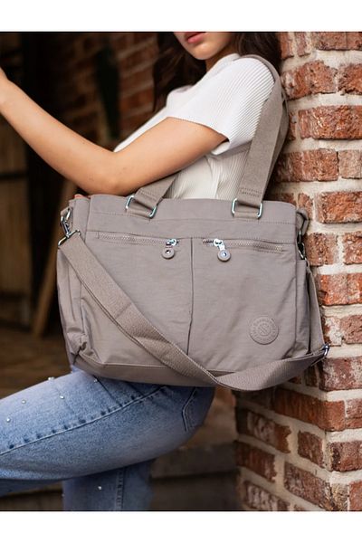 eflanmoda Women's Hand and Shoulder Bag Made of Multi-Compartment Water-Resistant Crinkle Fabric
