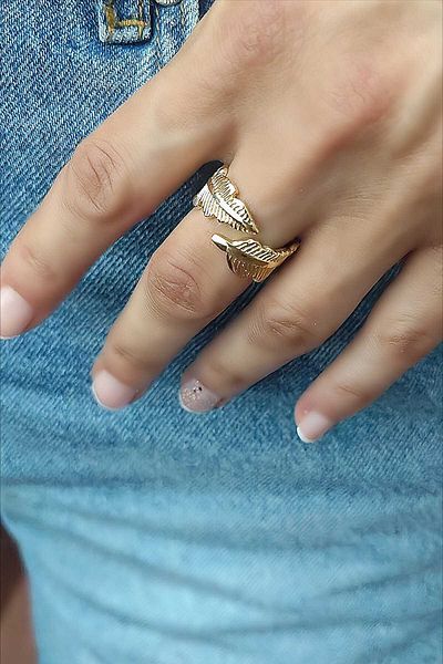 KYOLA DESİGN Leaf Gold Adjustable Women's Ring