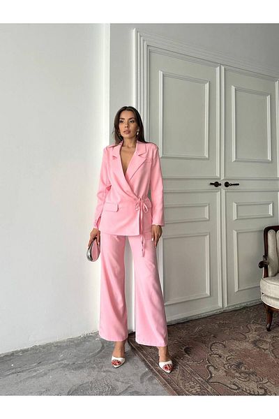 sajarsln Atlas Fabric Lined Double Suit Side Tie Jacket and Pants