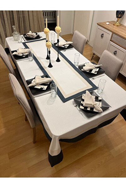 Zeren Home Swan Assos Premium Dertsiz Masa Örtüsü + 12 Peçete