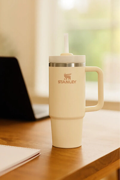 Generic Stanley Quencher H2.0 FlowState Tumbler 40oz – Cream White Insulated Cup with Handle & Straw