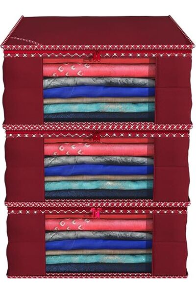 The Bros طقم غطاء ساري غير منسوج مكون من 3 قطع، لون عنابي (46 سم × 35 سم × 22...