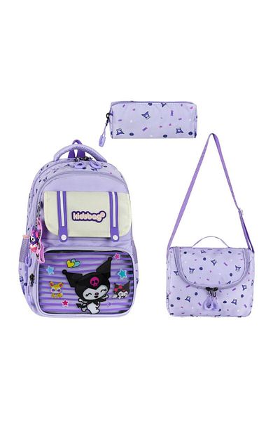 Baginn Elementary School Girl's Bag Set of 3 Kuromi Similar 40*30 cm Lunch Box Pencil Case Orthopedic
