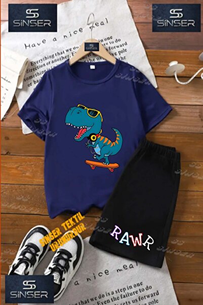 SS SİNSER Tricou cu gât rotund cu imprimeu special „RAWR DINO SKATEBOARDING” ...