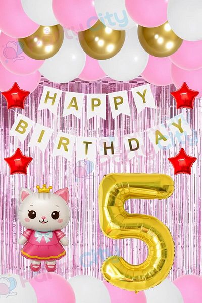 Party City 5 Year Old Girl Birthday Set – Hello Kitty Themed Balloon and Background Decoration