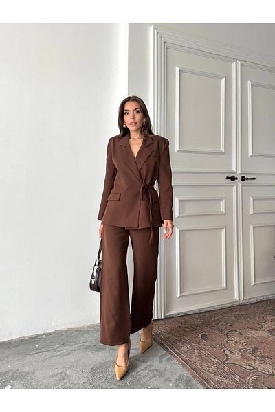 sajarsln Atlas Fabric Lined Double Suit Side Tie Jacket and Pants