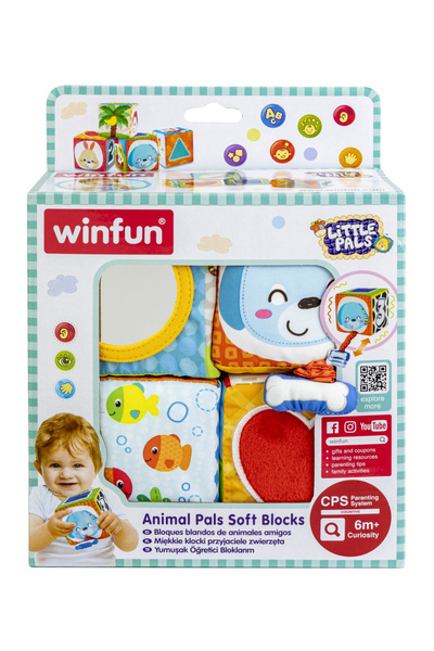 WINFUN Σετ 4 στοιβαζόμενων υφασμάτινων κύβων για μωρά,