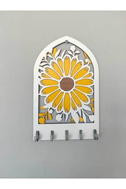 ESİNTİ DİZAYN papatya desenli Ahşap Anahtar askılığı