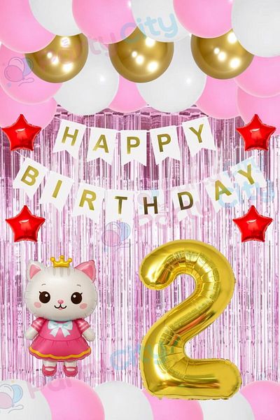 Party City 2 Year Old Girl Birthday Set – Hello Kitty Themed Balloon and Background Decoration