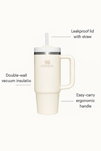 Generic Stanley Quencher H2.0 FlowState Tumbler 40oz – Cream White Insulated Cup with Handle & Straw