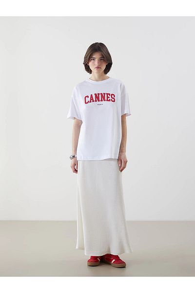 LC Waikiki Lcw vision white cannes Printed Oversized women's t-shirt