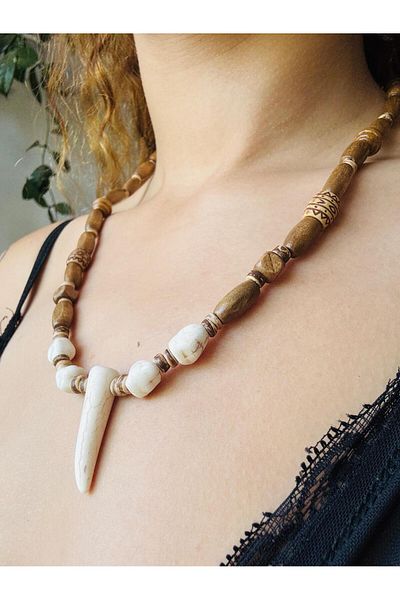 Bohem Shop Handmade Stoned Ivory Bohemian Wooden Natural Necklace Men/Women Ethnic Hippie
