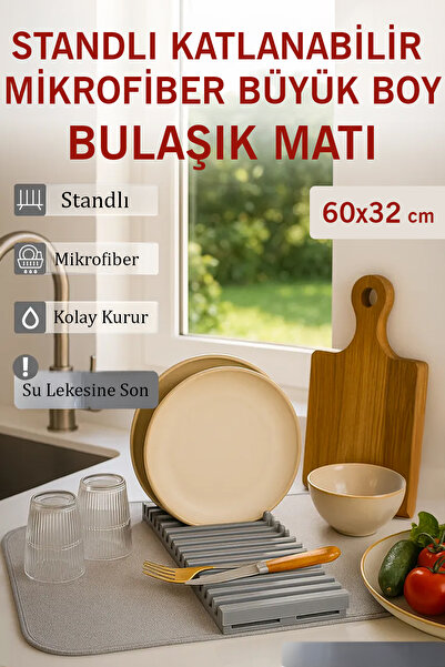 FİTHOME Bulaşıklık Katlanabilir 2 Katlı Büyük Boy – Mikrofiber Matlı Tezgah Ü...