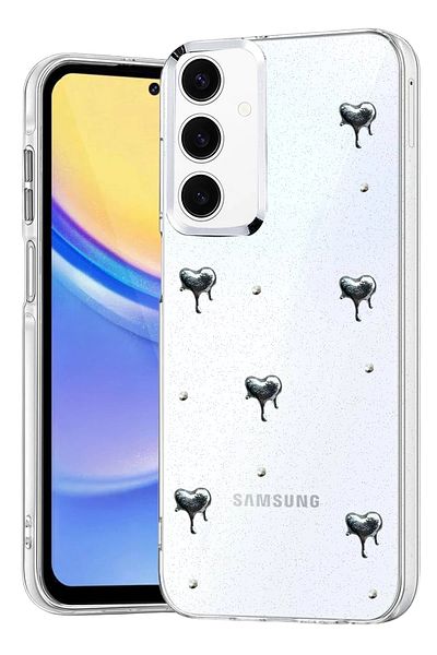 cepmoda Samsung Galaxy "A54 5g" Case "Gray Heart" Pattern Luxury Camera Protruding 3D Epoxy Transparent Cover |   No:9