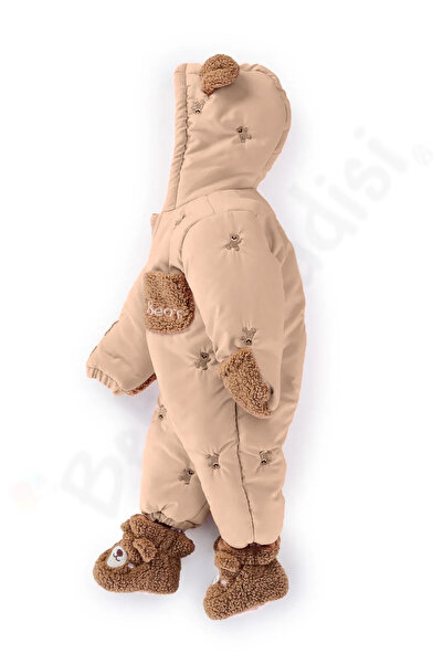 Ofislot Ayıcıklı Patikli Peluş Kar Kışlık Eldivenli Kapüşonlu Çocuk Erkek Bebek Astronot Tulum Kozmonot Mont