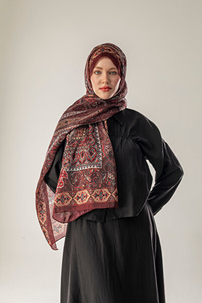 FLEUR SOİE KEHRİBAR ŞAL ETNİK DESENLİ NAR