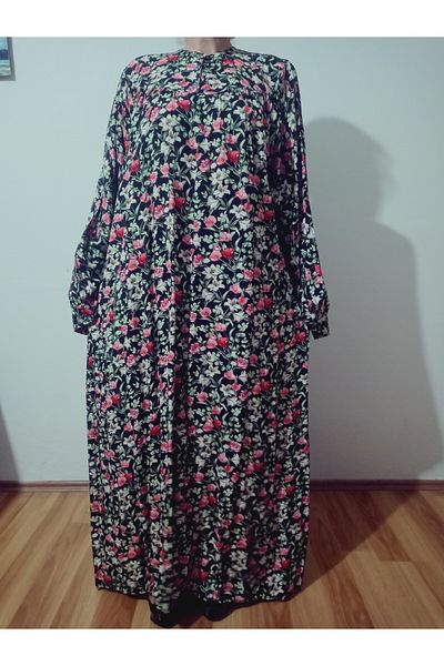 hoaryage Robadan Rochie pentru mama cu mâneci lungi 100% viscoză cu flori de imprimare, rochie de rugăciune, rochie hijab