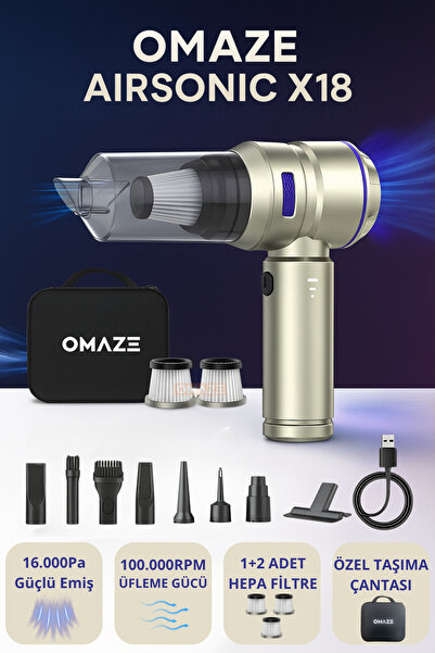 Teknodrone Airsonic X18 Şarjlı Araç İçi Süpürge 16.000Pa Güçlü Emiş ve Güçlü Üfleme Mini Araç ve El Süpürgesi