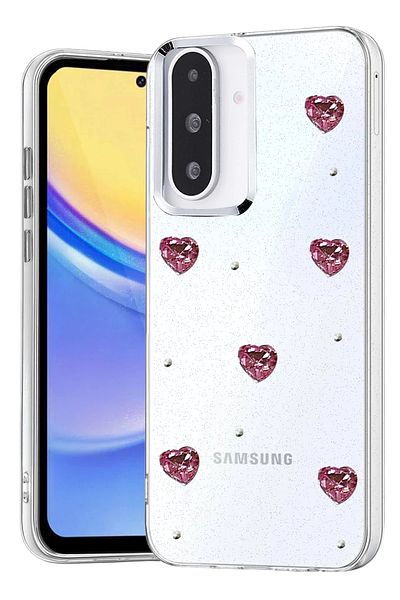 cepmoda Samsung Galaxy "A56" Case "Red Heart" Pattern Luxury Camera Protruding 3D Epoxy Transparent Cover |   No:4