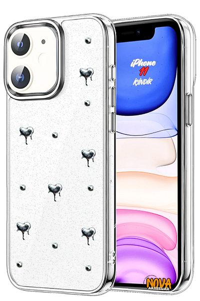 cepmoda iPhone 11 Case "Gray Heart" Pattern Luxury Camera Protruding 3D Epoxy Transparent Cover |   No:9