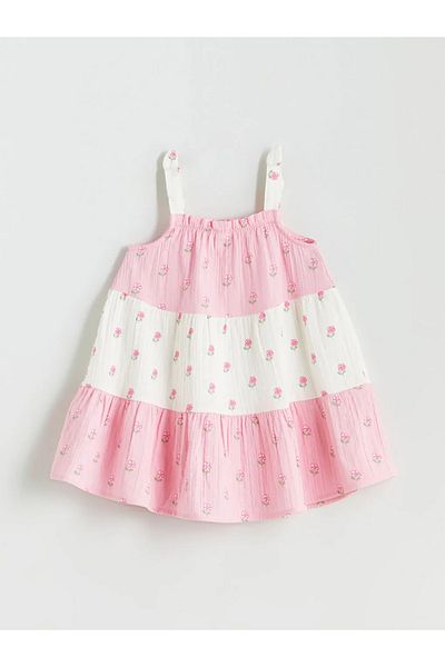 LC Waikiki Lcw Kids Mixed Square Collar Floral Girl's Muslin Dress