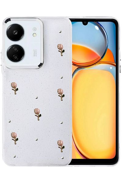 cepmoda Xiaomi Poco C65 Case "Flower" Pattern Luxury Camera Protruding 3D Epoxy Transparent Cover |   No:5
