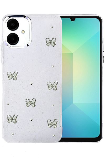 cepmoda Samsung Galaxy A06 Case "Butterfly" Pattern Luxury Camera Protruding 3D Epoxy Transparent Cover |   No:1