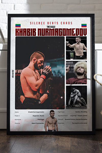Duvarda Khabib Nurmagomedov UFC Siyah Ahşap Çerçeveli Poster, Dekoratif Dövüş...