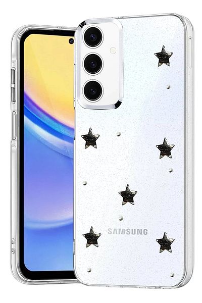 cepmoda Samsung Galaxy "A25" Case "Black Star" Pattern Luxury Camera Protruding 3D Epoxy Transparent Cover |   No:8
