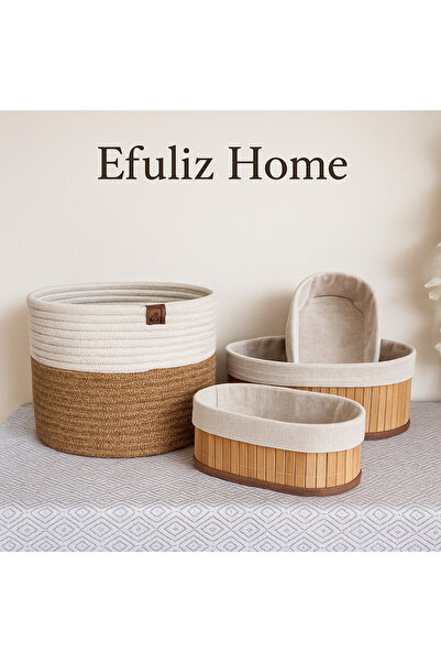 Efuliz Home Multifuncțional - Decorativ-Organizator 3 coșuri din bambus + 1 coș din paie de iută