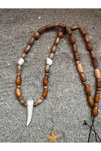 Bohem Shop Handmade Stoned Ivory Bohemian Wooden Natural Necklace Men/Women Ethnic Beach Summer Hippie