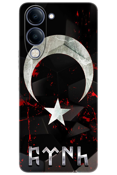 Vivo Y04 (V2430) Compatible Sheath Pattern Printed Silicone Moon Star and Göktürk Turkish NGO:636 CP-iZiwDcz